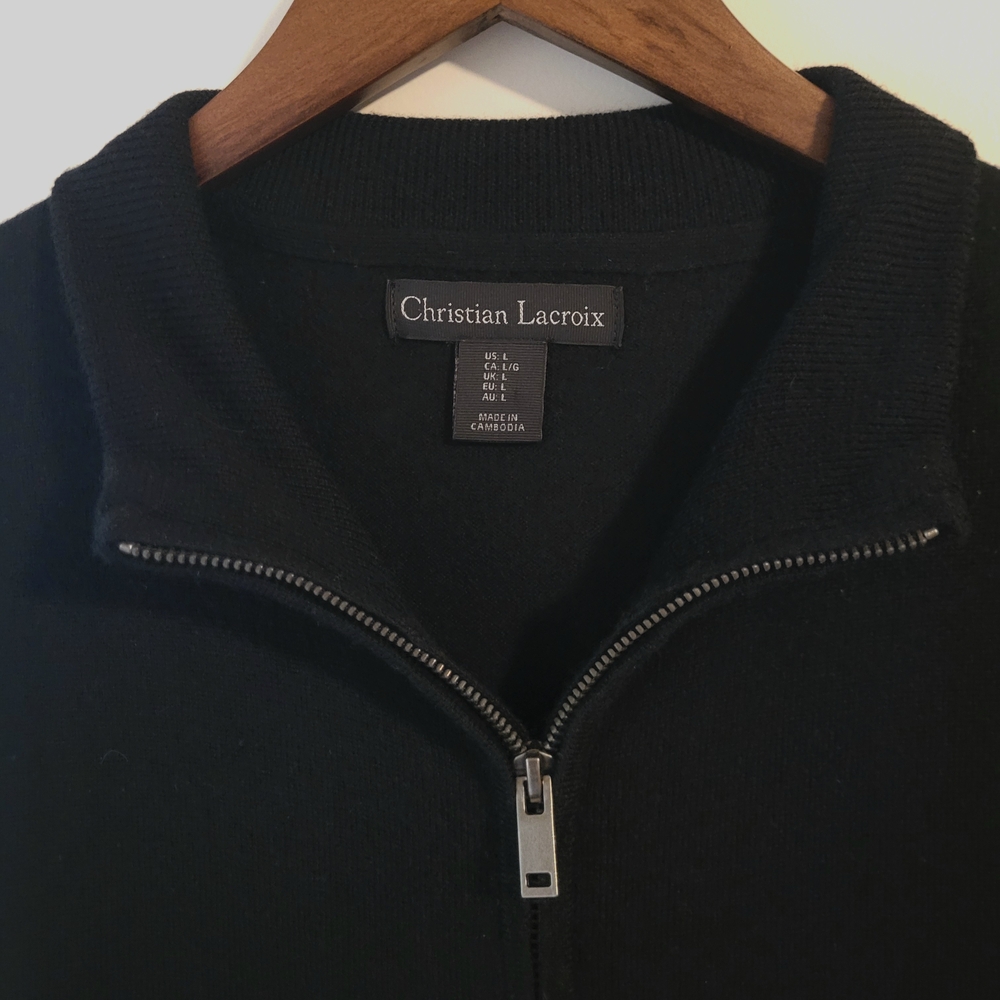 Christian Lacroix Black Polo Shirt, 100% Merino Wool